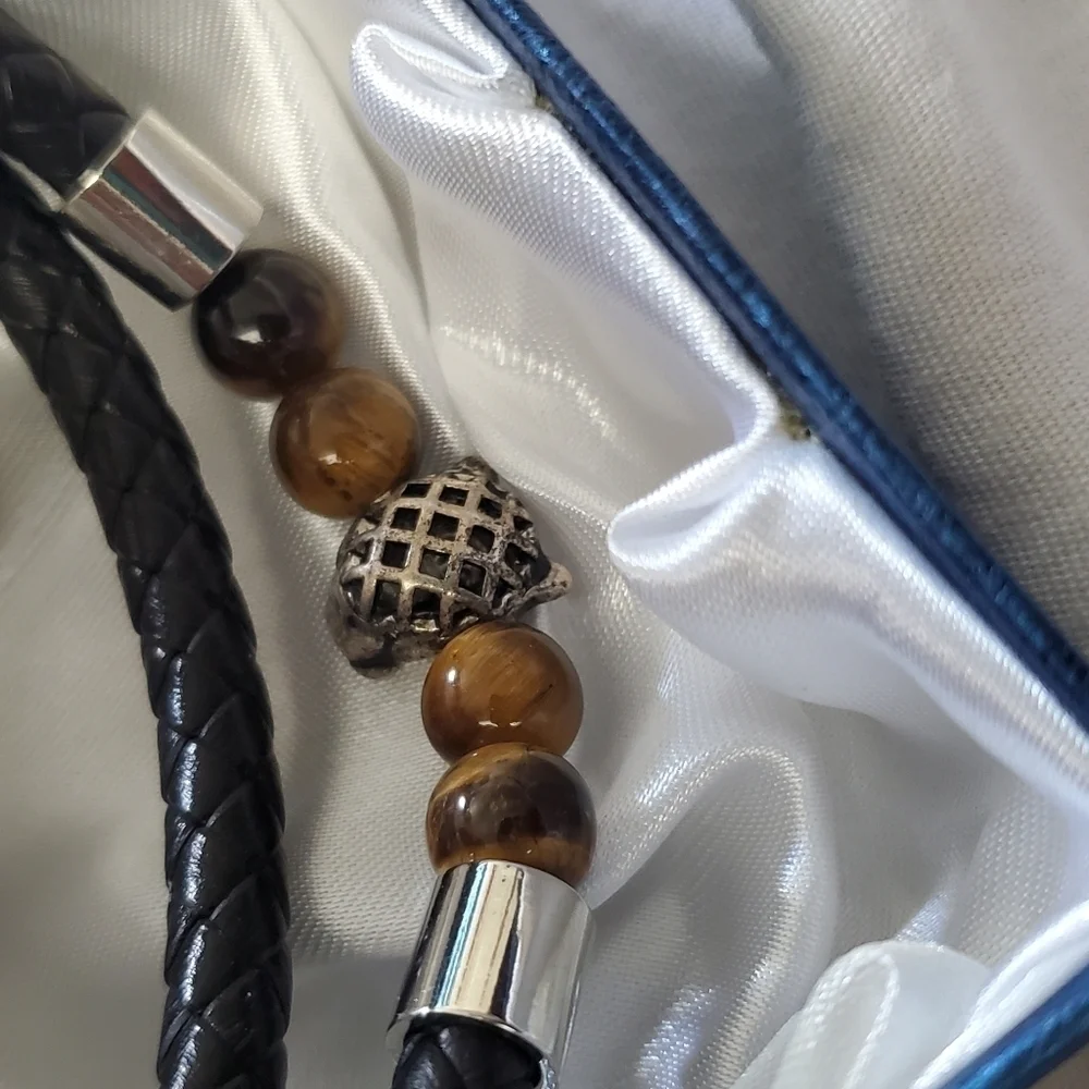 Genuine Leather Tiger's Eye Stainless Steel Panther Bracelet